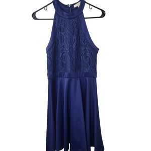 Francesca's Womens Royal Blue Lace Halter Cocktail Dress High Neck Fit & Flare M